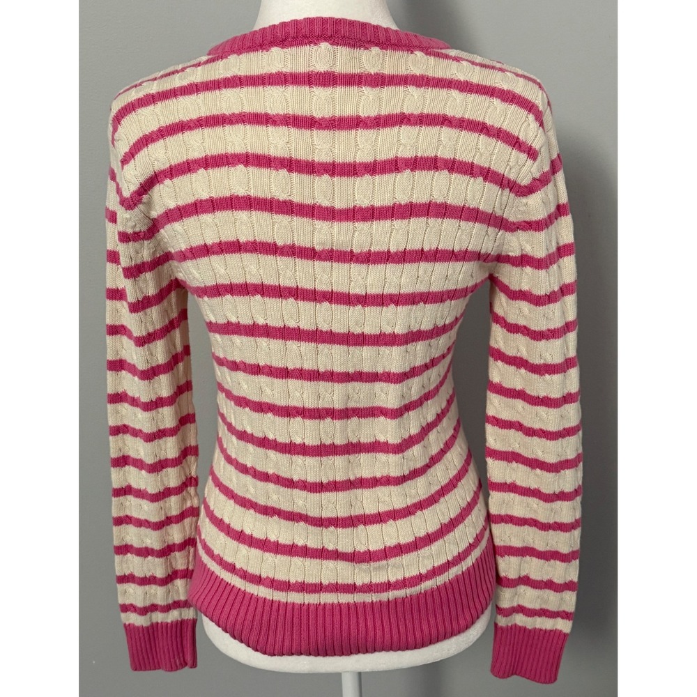 Lilly Pulitzer Women's Medium Striped‎ Cable Knit Pink Ivory Cotton Sweater - Picture 6 of 9